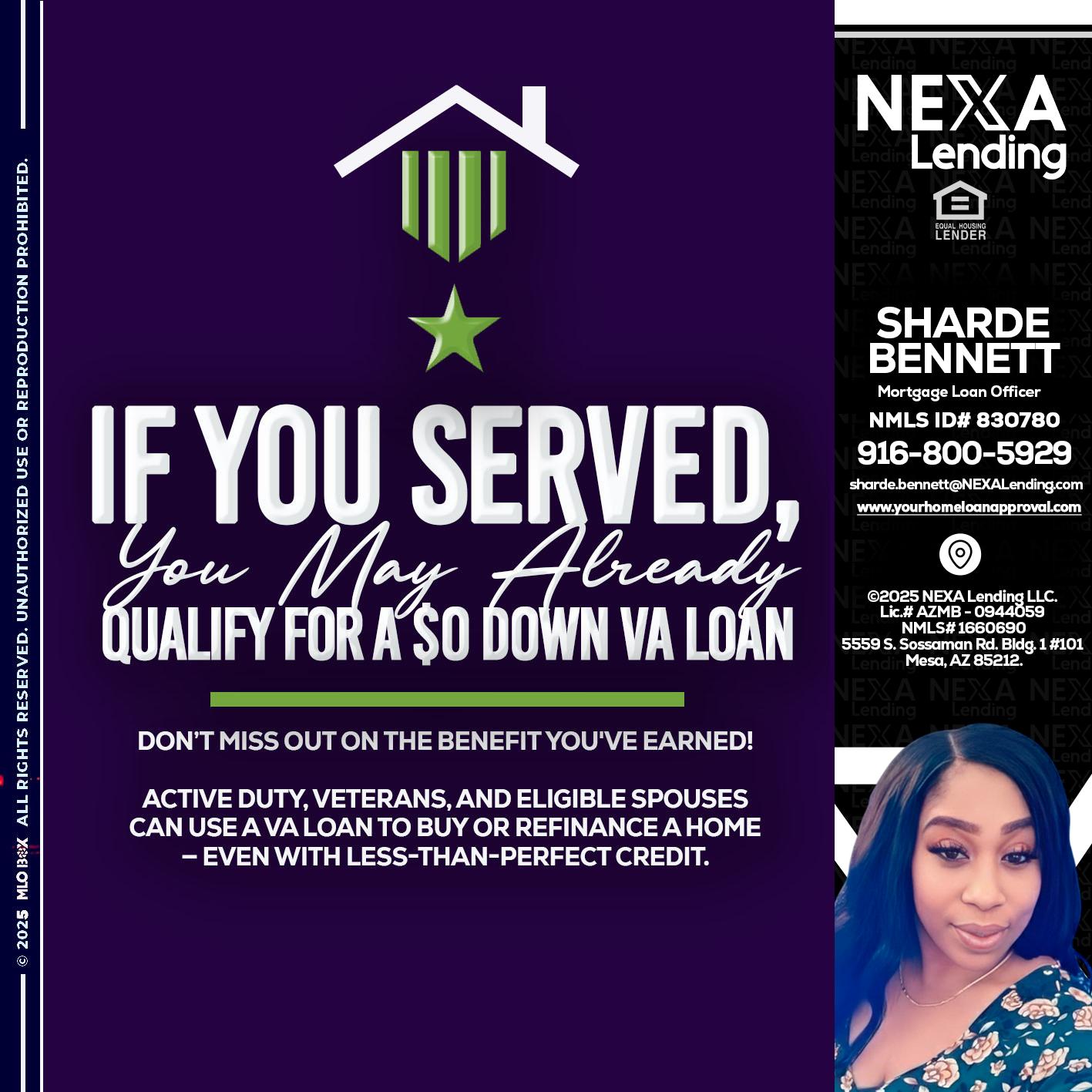 IF YOU SERVED - Sharde Bennett -Mortgage Loan Officer